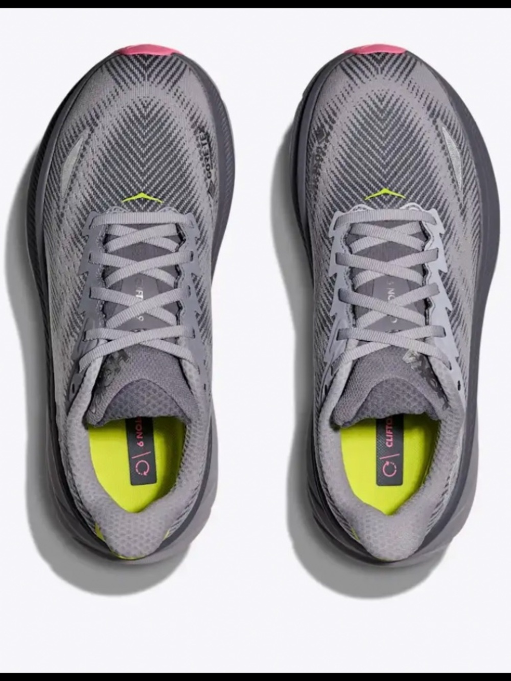 Hoka Women's Grey Mesh Slip-On with Pink Outsole and Lime Heel Tab - Picture 3 of 15